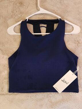 W Medium Lezat Navy High Neck Padded Tank/ Sports Bra Criss Cross Back